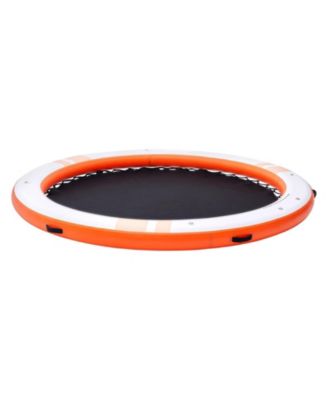 Inflatable Floating Dock Platform, ø8FT Dock with ø5FT Trampoline Mesh Pool, Non-Slip Water Mat, Portable Bag, Detachable Ladder