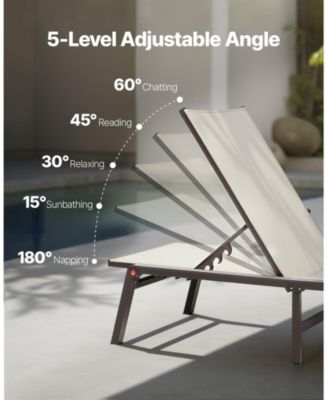 Set of 2 Outdoor Chaise Lounge Chairs, 400 lbs Capacity, Foldable Sun Tanning Chairs with 5 Adjustable Positions, Aluminum