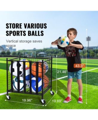 Rolling Sports Ball Storage Cart, Lockable Basketball Cage, Elastic Straps, Steel Equipment Organizer for Indoor or Outdoor Use