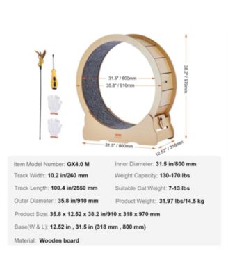 35.8 in Wooden Cat Running Wheel with Carpeted Runway in Natural Wood