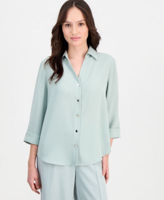 Petite 3/4-Sleeve Crepe Blouse