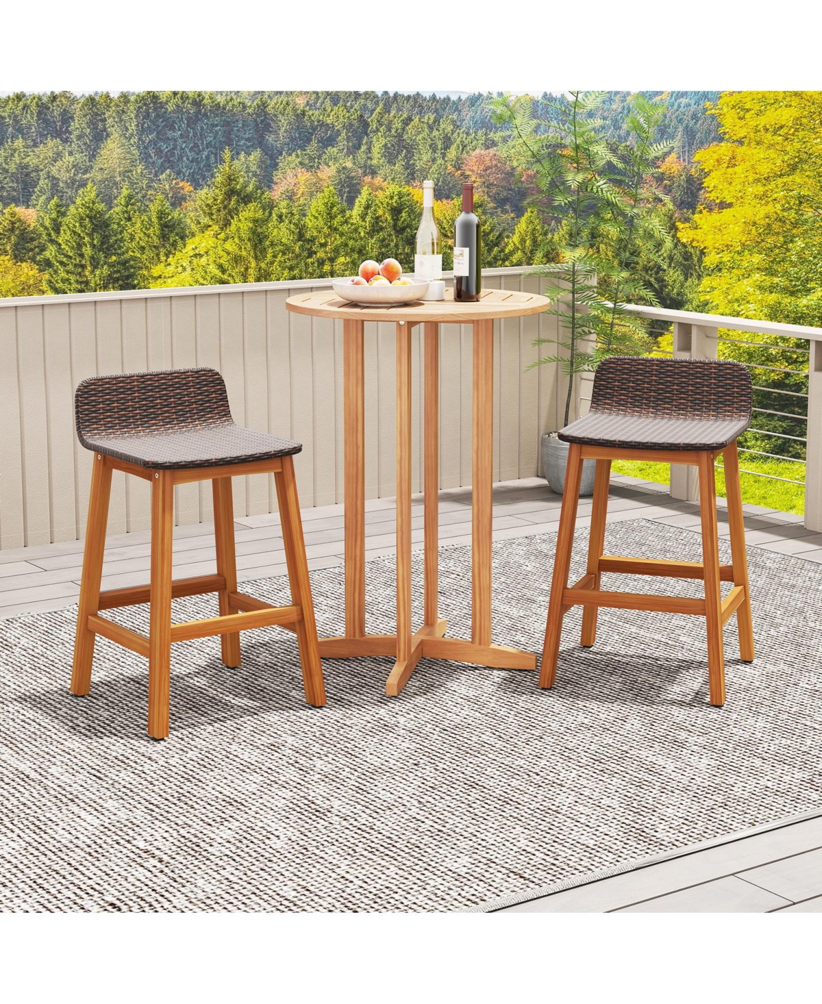 Slickblue 2-Piece Acacia Wood Bar Stools for Porch with Footrests