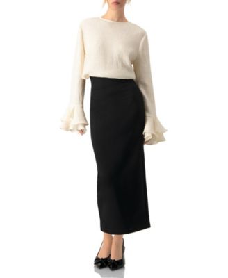 Women's Long Sleeve Ruffled Cuff Textured Blouse