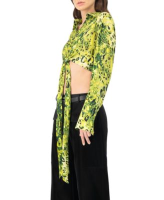 Women's Cropped Animal Print Shirt With Waist tie