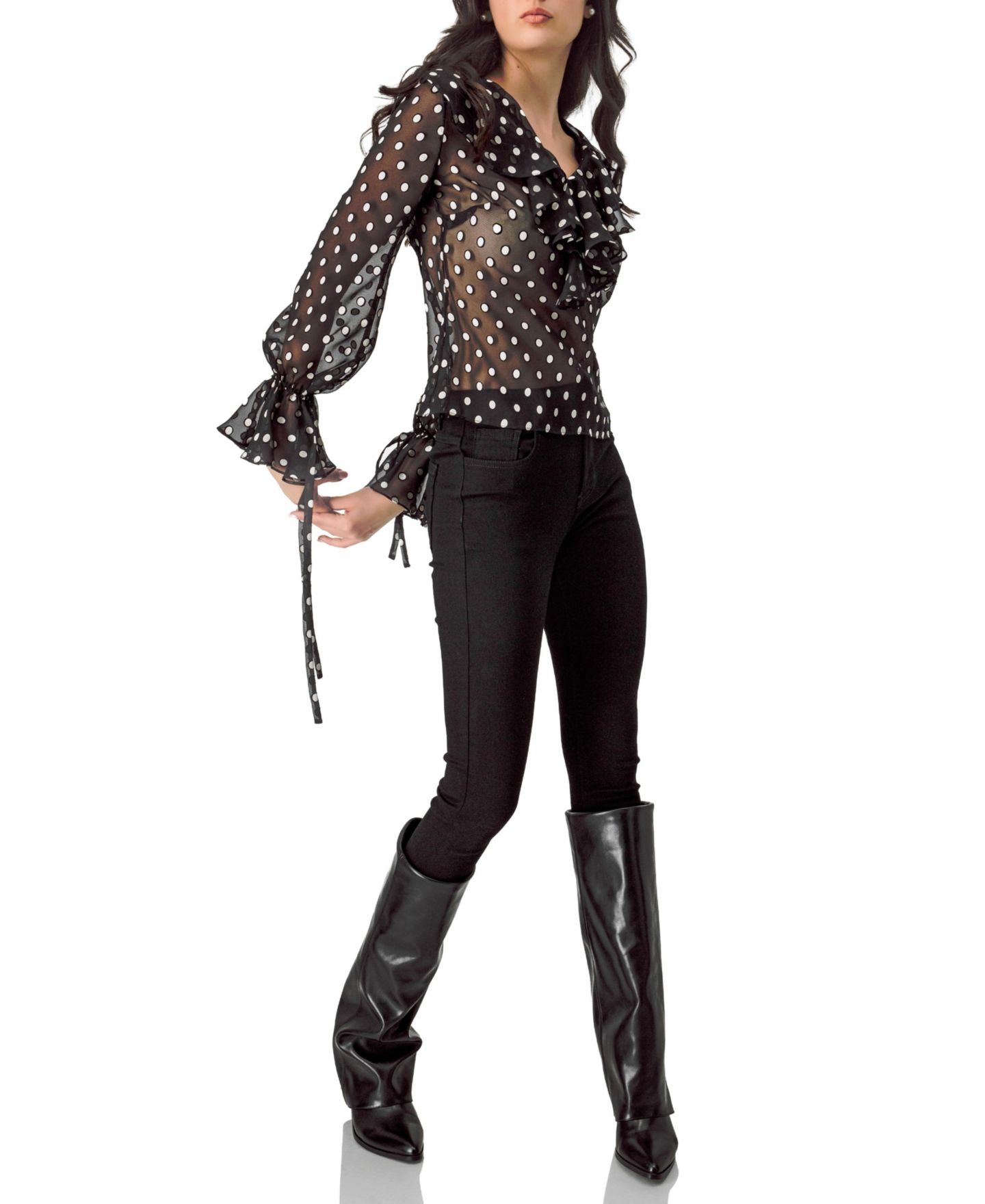 Женская блузка Ivonne See-Through Polka Dot V-Neck, цвет: Чёрный — фото 5