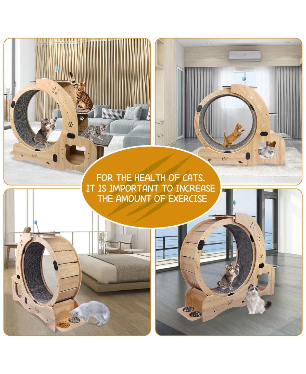 Aostirmotor Upgraded Cat Wheel Exerciser with Silent Wheel in Natural Wood