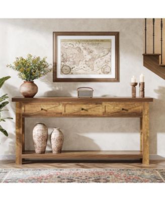 Console Table with 3 Drawers, Extra Long Farmhouse Entryway Table with Storage Shelf