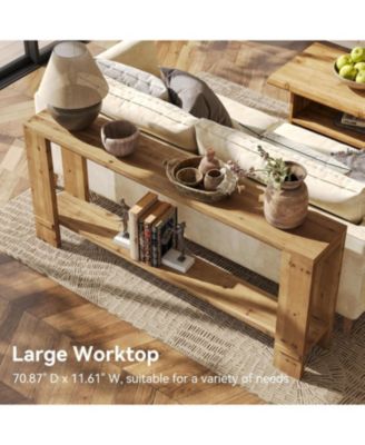 Solid Wood Console Table, Farmhouse 2-Tier Sofa Table for Behind Couch