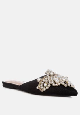 Women's Women Astre Pearl Embellished Shimmer Mules