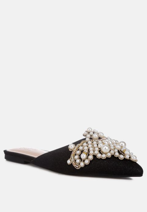 Женские сабо Rag & Co Women Astre Pearl Embellished Shimmer Mules, цвет: Чёрный