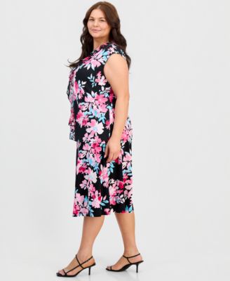 Plus Size Pull-On Floral Midi Skirt
