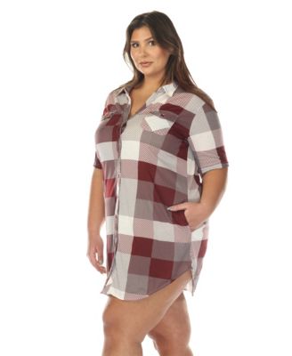 Plus Size Short Sleeve Plaid Button-Down Shirt Dress