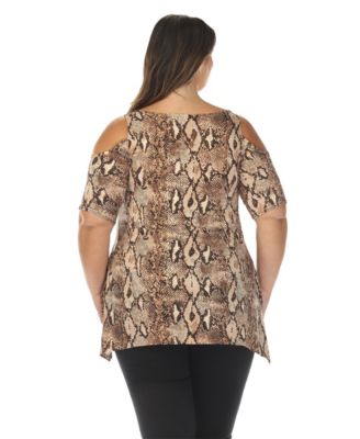 Plus Size Cold Shoulder Snake Print Swing Top