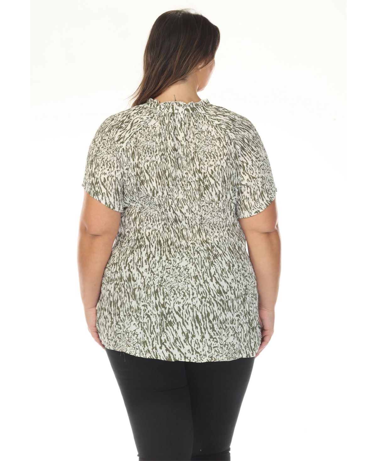 White Mark Plus Short Sleeve Printed Peplum Top