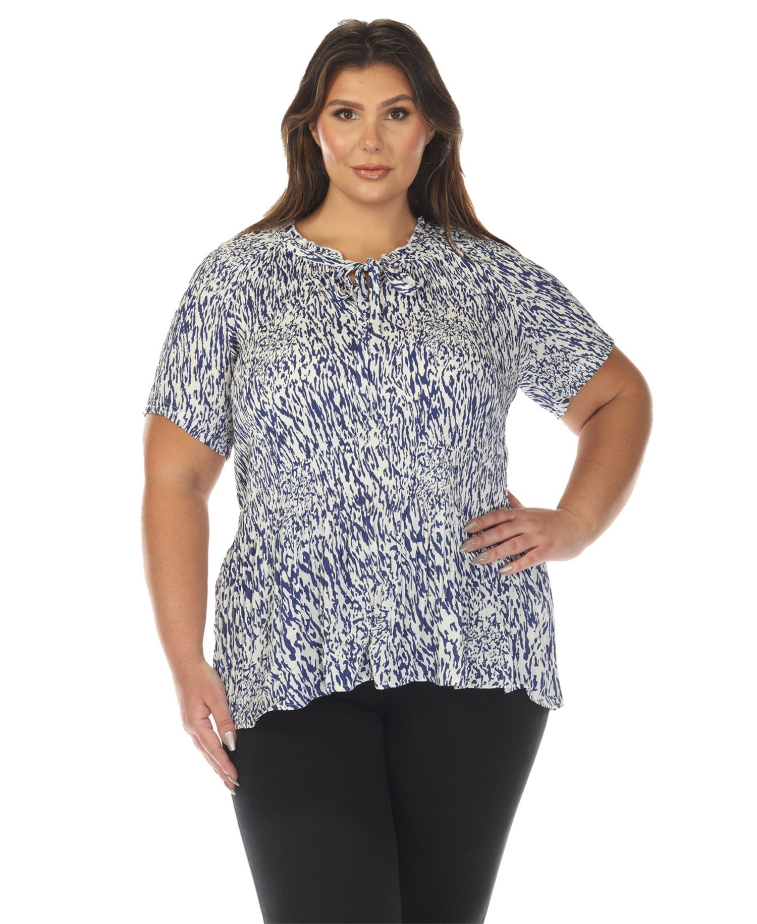 Plus Size Short Sleeve Printed Peplum Top