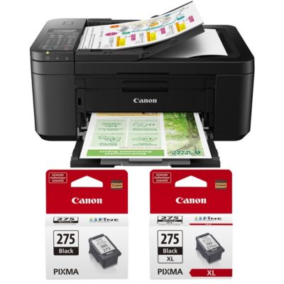 PIXMA TR4720 Wireless All-In-One Inkjet Printer, Black, Bundle with Standard and High Capacity Black Ink Pack