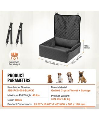 Dog Car Booster Seat w/ Storage Pocket & Safety Leash, Sponge + PP Cotton Fill, Dog Car Bed for Small/Medium Dogs up to 40 lb