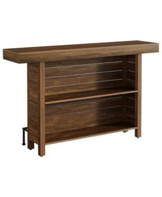 Industrial 3-Tier Bar Table, 63" Wooden Rectangular Home Bar Unite, Modern Counter Height Pub Table with Storage Shelves and Metal Footrest