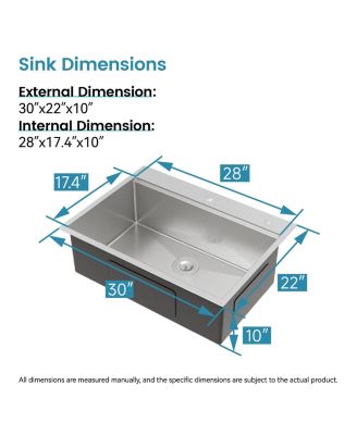 huluwat 30x22inch Stainless Steel Kitchen Sink Single Bowl Overmount Handmade with Cutting Board