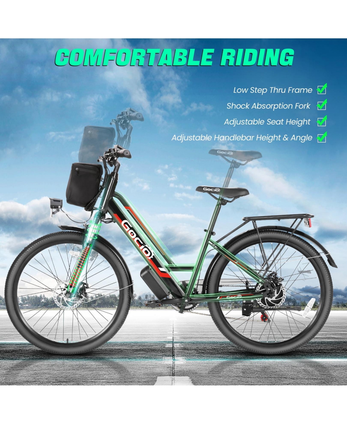 Gocio 26" City Commuter Electric Bike for Adults, 750W Peak Motor, 48V 7.8Ah (374Wh) Removable Battery, 19.8 Mph 7-Speed Ebike