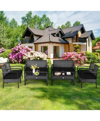 4 Piece Patio Rattan Furniture Set with Cushions, Loveseat & Table