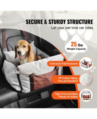 Waterproof Dog Car Booster Seat w/ Side Handles, Storage Pocket & Safety Leash, PP Cotton Fill, Small Dog Car Bed up to 25 lb