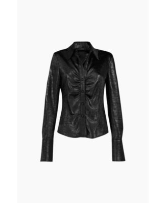Women's Long Sleeve Faux Leather Shirt