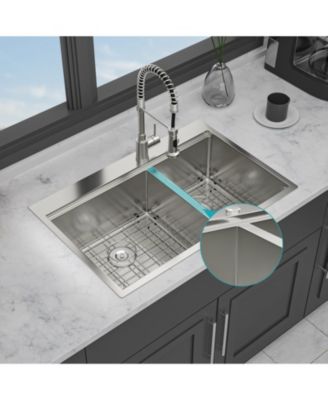 33x22x10inch Topmount Double Bowl Kitchen Sink 16 Gauge 60 and 40 Split Brushed Nickel