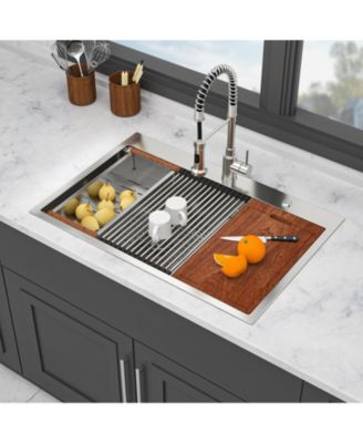 36x22x10inch Topmount Double Bowl Kitchen Sink 16 Gauge Stainless Steel Split Brushed Nickel