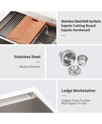 33x22x10inch Drop In Kitchen Sink Stainless Steel Workstation Single Bowl 16 Gauge Topmount