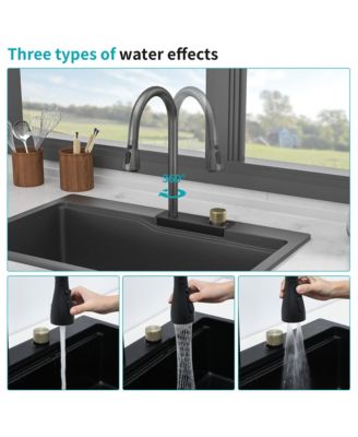 33x22x10inch Black Composite Granite Quartz Drop In Single Bowl Workstation Waterfall Kitchen Sink with Pull Out Faucet