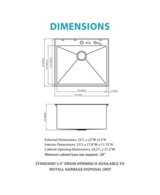 25x22x12inch Gunmetal Black Drop In Laundry Utility Sink 16 Gauge T304 Stainless Steel 12 Inch Deep Single Bowl Above Counter Sink