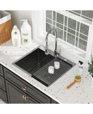 25x22x12inch Gunmetal Black Drop In Laundry Utility Sink 16 Gauge T304 Stainless Steel 12 Inch Deep Single Bowl Above Counter Sink