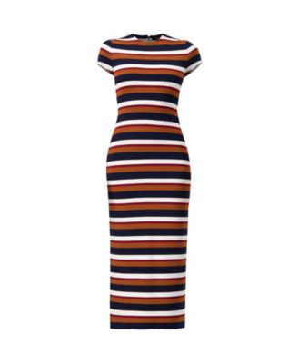 Women's Long Wide Stripes Cap Sleeve Dress