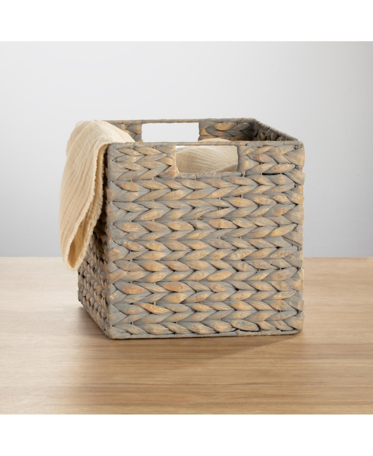 Hyacinth Woven Cube Bin Basket Organizer, Handles, 6 Pack, Gray Wash