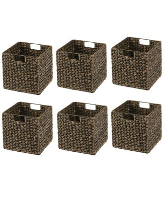 Hyacinth Woven Cube Bin Basket Organizer, Handles, 6 Pack, Black Wash