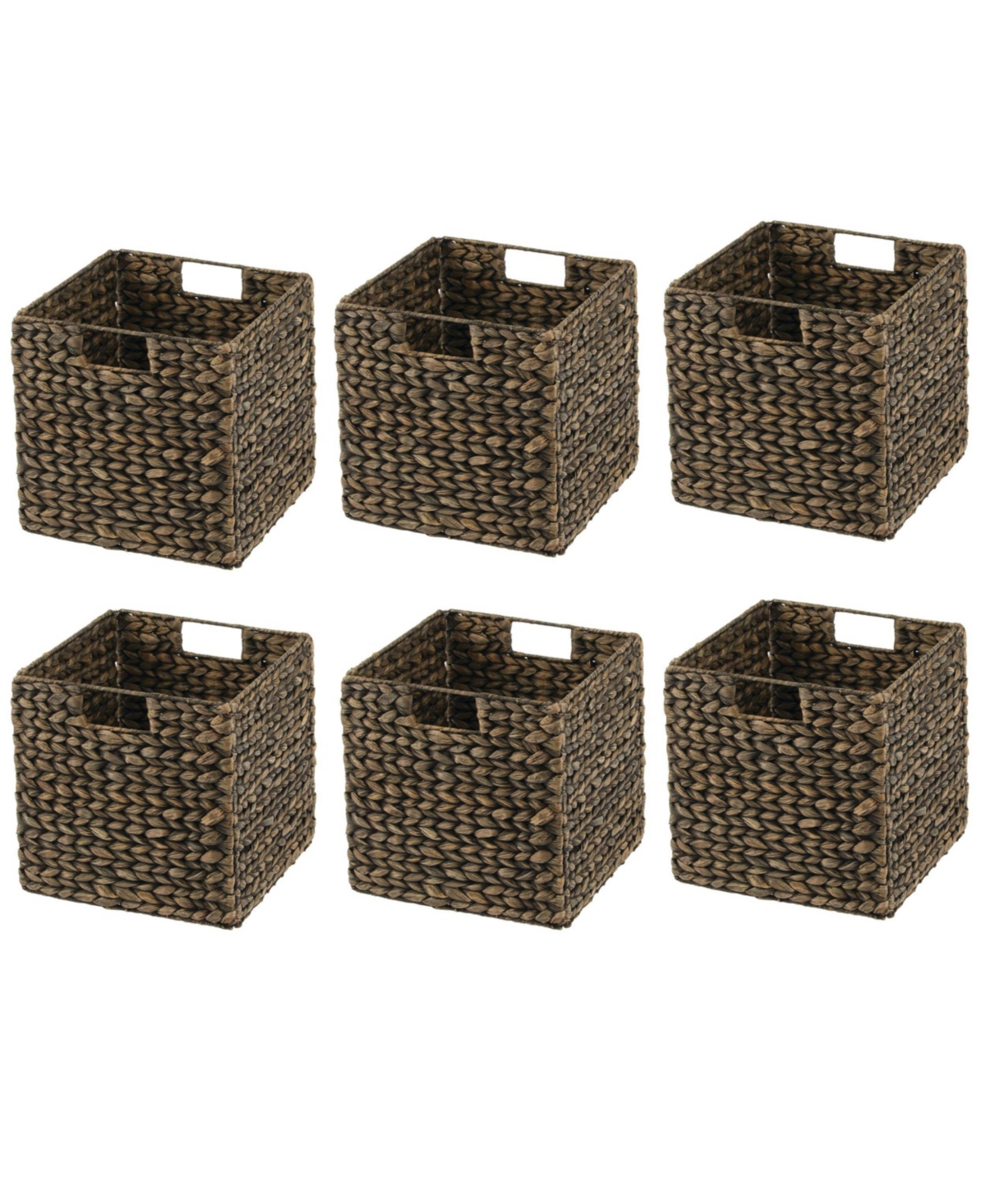 mDesign Hyacinth Woven Cube Bin Basket Organizer, Handles, 6 Pack, Black Wash