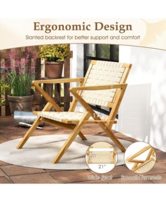 Teak Wood Patio Chair with Webbing Seat and Backrest