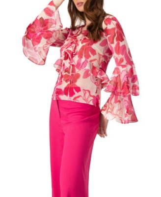 Women's Straight Long Sleeve Blouse with Ruffles