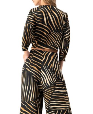 Women's Printed Deep V-Neck Blouse