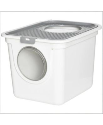 Cat Litter Box with Top Exit in White