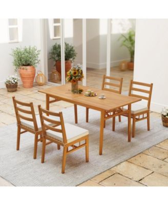 4-Piece Patio Wooden Dining Chairs with Padded Seats