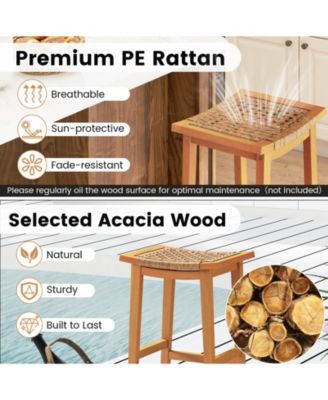 Set of 2 Outdoor Acacia Wood Bar Stools with Rattan Seats