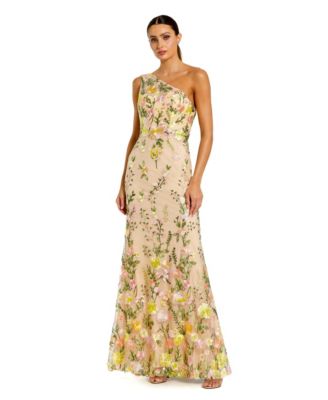 Petite One Shlouder Lace Embroidered Gown Dresse