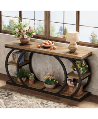 End Table for Living Room, 3-Tier Narrow Wood Couch C-Shaped Side Table with Storage, Industrial Nightstand