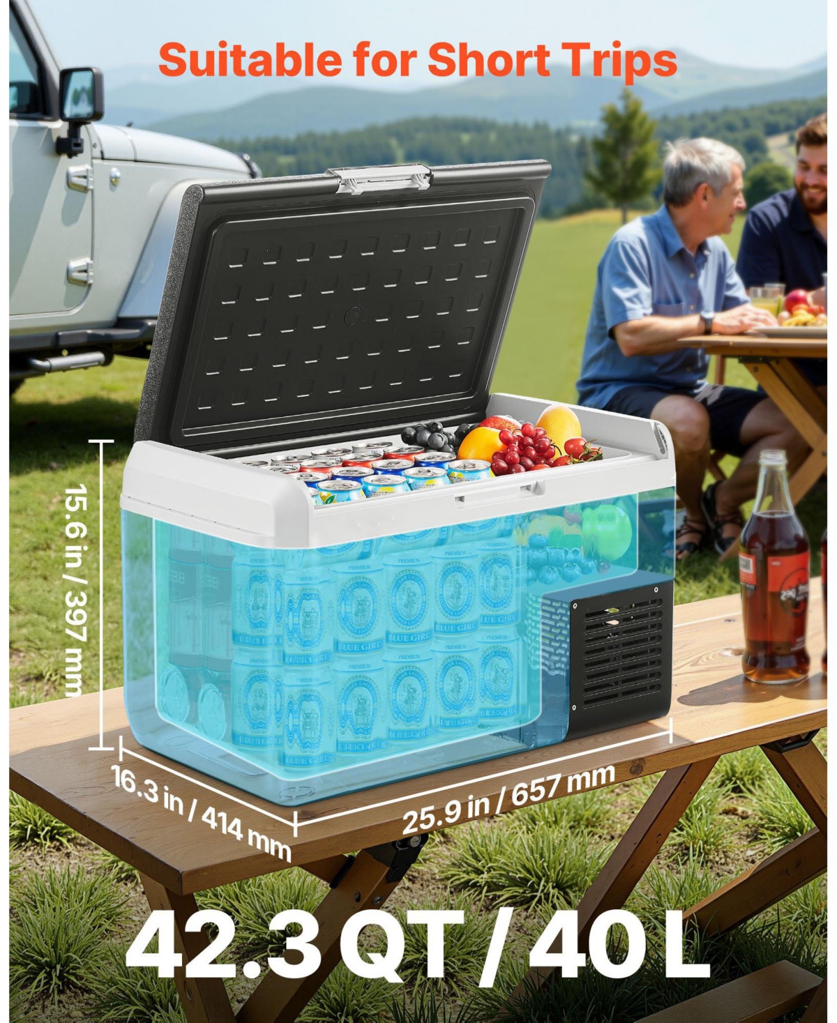 Mecale 42.3QT/40L Car Refrigerator Freezer, -4°F to 68°F, 12/24V Dc & 100-240V Ac, Portable Compressor Cooler