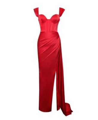 Women's Zayda Red High Slit Corset Satin Gown