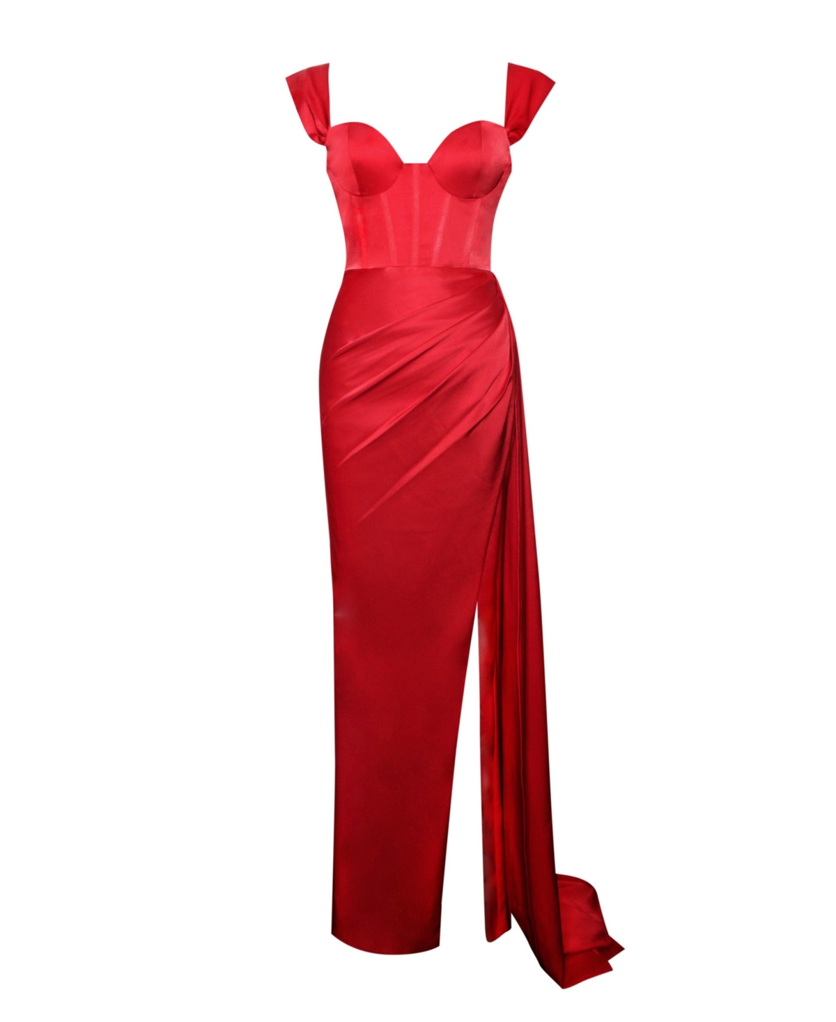 Miss Circle Women's Zayda Red High Slit Corset Satin Gown