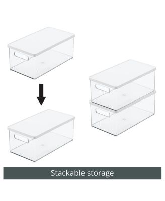 Plastic Storage Bin Box Container, Lid and Handles, 4 Pack, Clear/White