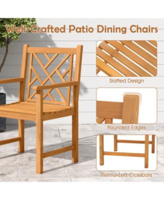 Set of 2 Outdoor Acacia Wood Dining Chairs with Cross Back